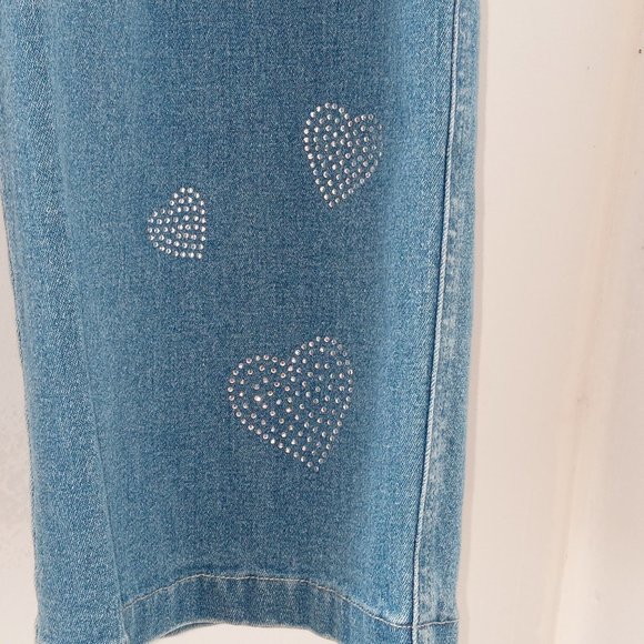 Vintage denim jeans with rhinestone hearts - Picture 6 of 8